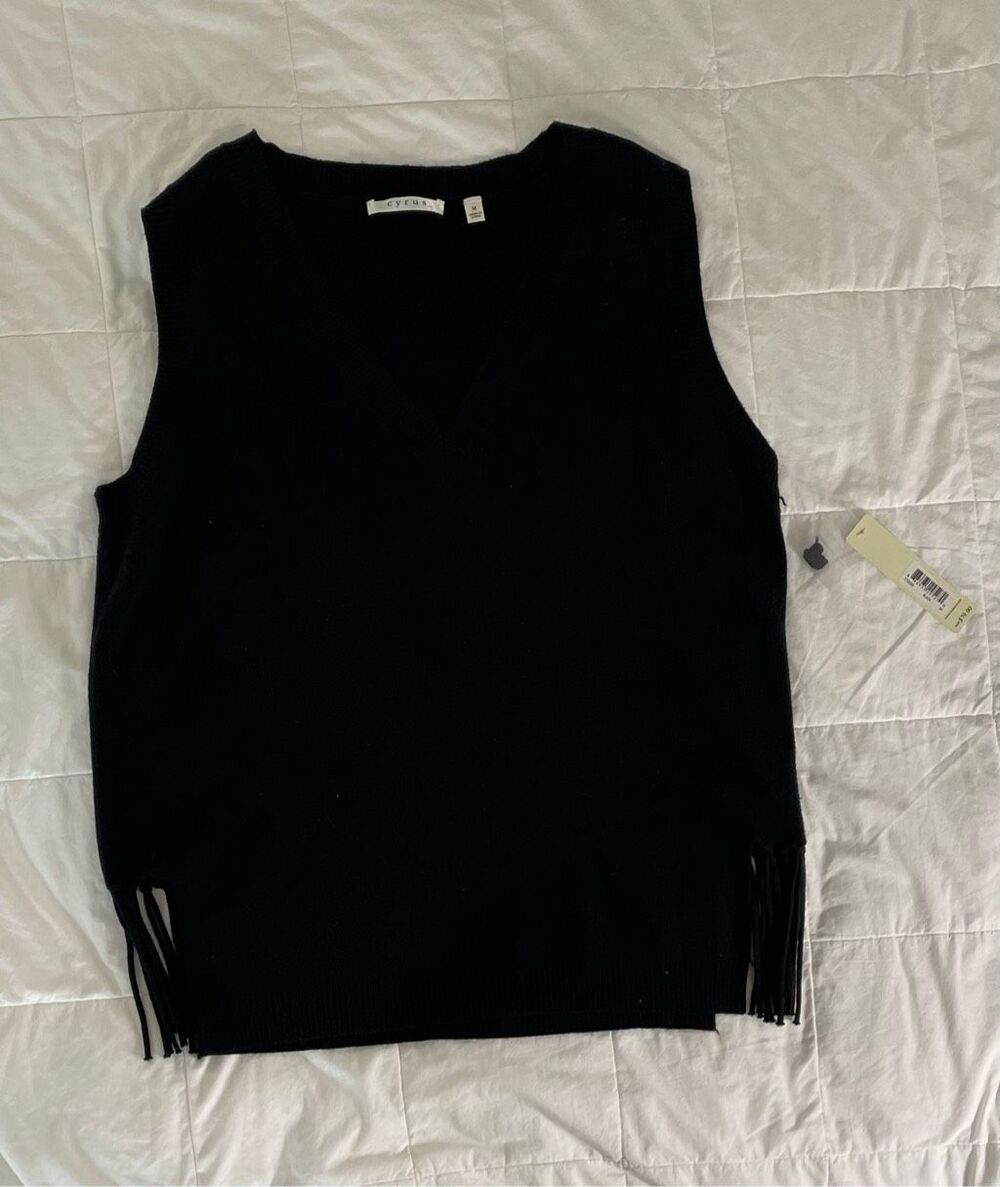 Cyrus Black Soft Vest Stretchy Tassels New